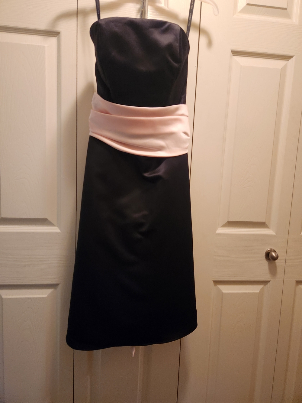 Bill Levkoff Black Strapless Dress with Blush Waistband